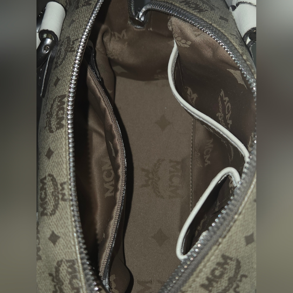 MCM Brown Monogram Satchel with Cream Trim - Picture 11 of 15
